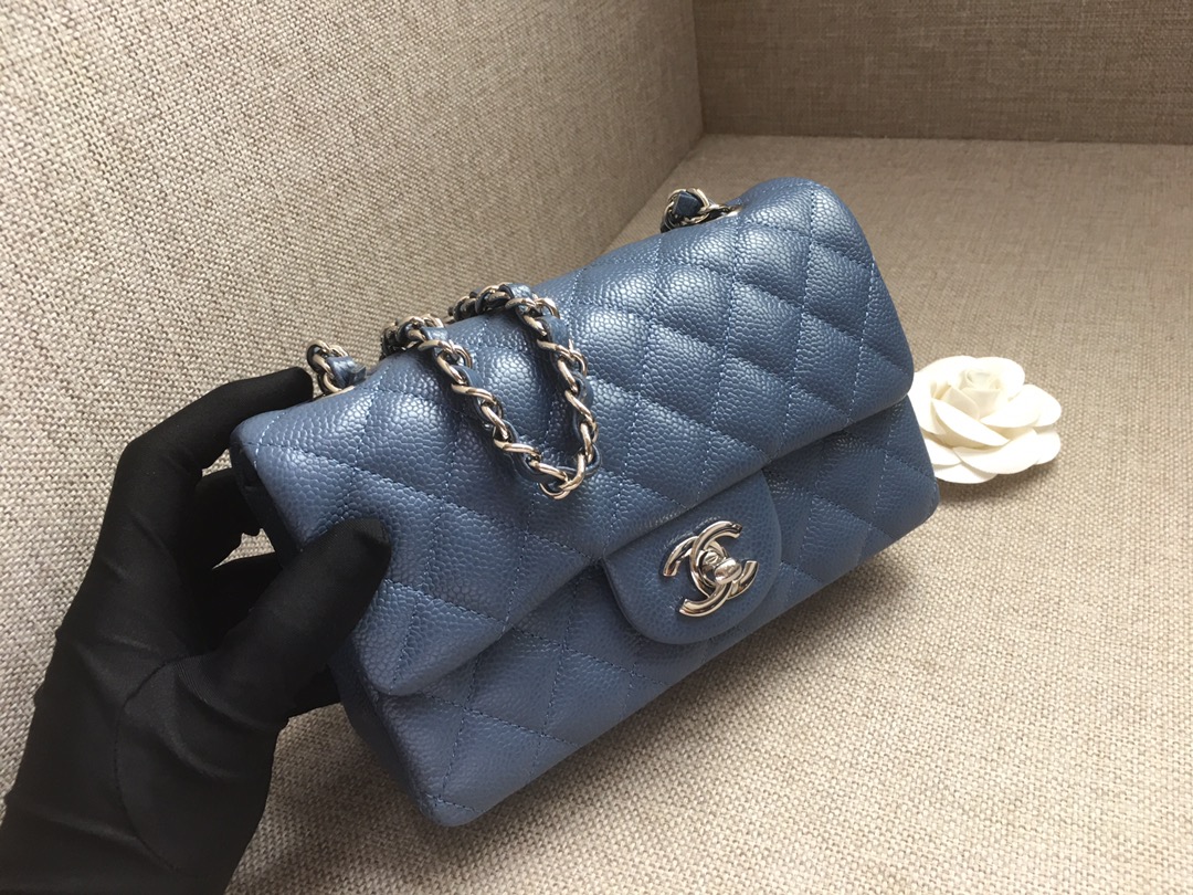 Small Classic Flap Caviar Bag A01116 Dark Blue/Silver